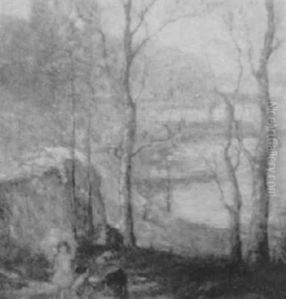 Woman And Children By The River - view 1