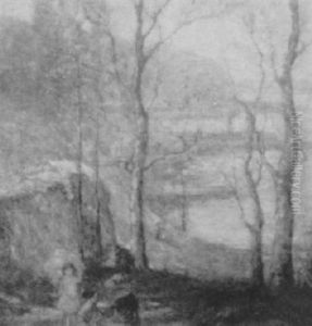 Woman And Children By The River by Charles Allen Hulbert
