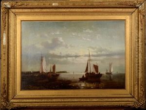 Boats Ashore Off The Dutch Coast by Abraham Hulk the Elder