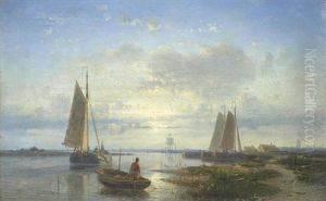A Tranquil Estuary Scene by Abraham Hulk the Elder