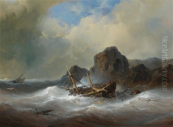 Shipwreck Off A Rocky Coast - view 1