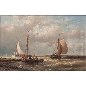 Ships In A Holland Harbor by Abraham Hulk the Elder
