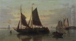 Fishing Boats At Dusk by Abraham Hulk the Elder
