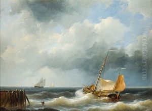 Fischerboot Auf Sturmischer See Mit Aufziehenden Wolken by Abraham Hulk the Elder