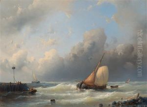 Entering Beurtvaart Ships Near A Pier by Abraham Hulk the Elder