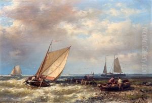 Dutch Fishing Barges Heading Offshore In A Choppy Sea
