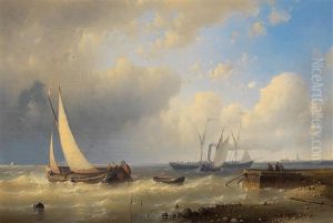Fishing Boats And A Steamship Near The Coast by Abraham Hulk the Elder