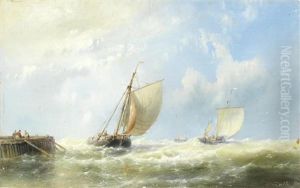 Sailing Boats Off The Jetty by Abraham Hulk the Elder