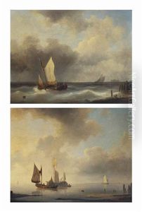 Shipping On A Calm Sea; And A Sailing Boat Near The Coast by Abraham Hulk the Elder
