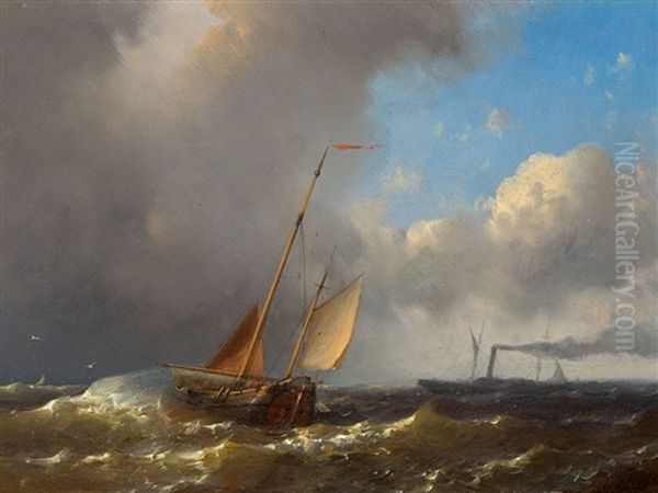 Sailing Boat And Steamer - view 1