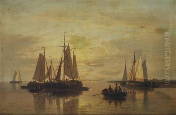 Sailing Boats In A Bay At Dusk - view 1