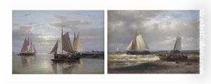 Fishing Boats On A Calm; And Ships Near The Coast (pair)