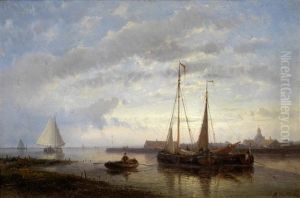 Fishermen At Sunset; Shipping Off The Coast by Abraham Hulk the Elder