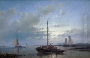 Fishing Boats At Sunset (a Pair) by Abraham Hulk the Elder