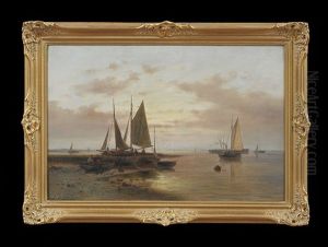 Fishermen On The Beach At Sunset by Abraham Hulk the Elder