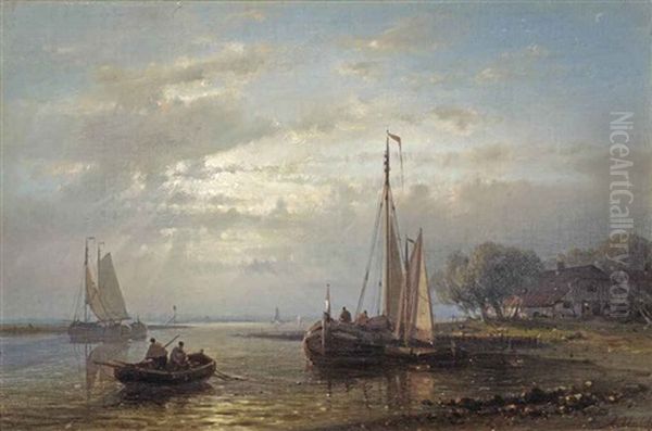 Fishing Vessels On A River At Dusk - view 1