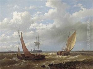 Dutch Sailing Vessels In Choppy Waters by Abraham Hulk the Elder