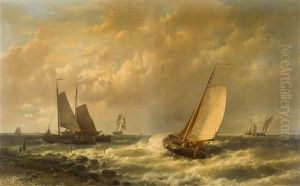 Kustenszene Mit Fischerbooten Bei Sturmischer See by Abraham Hulk the Elder