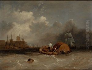 Marine Mit Fischerbooten Und Segelschiffen, Seitlich Hafenansicht by Abraham Hulk the Elder