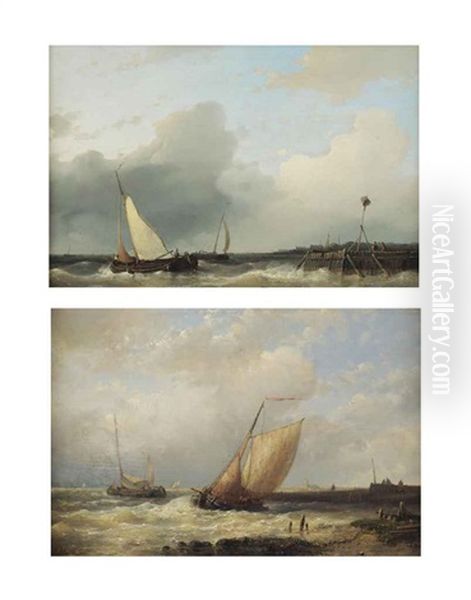 Two Dutch Platbodems Shipping Off The Coast - view 1