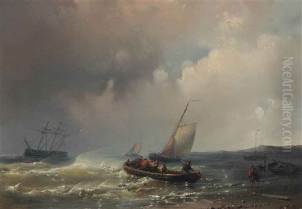 Fishermen Braving The Surf - view 1