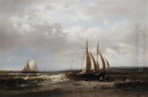Coastal Scene With Fisherfolk Tending Their Boat On The Shore by Abraham Hulk the Elder