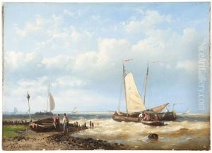 Figures On A Shore With Sailboats by Abraham Hulk the Elder