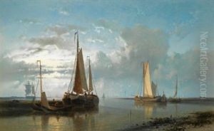 Fishing Vessels In An Estuary by Abraham Hulk the Elder