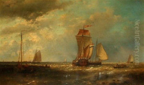 Shipping In Choppy Waters Off A Shore - view 1