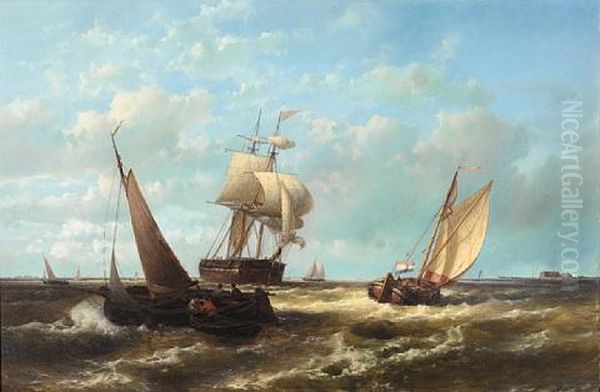 Barges And Small Traders In A Stiff Breeze Offshore - view 1