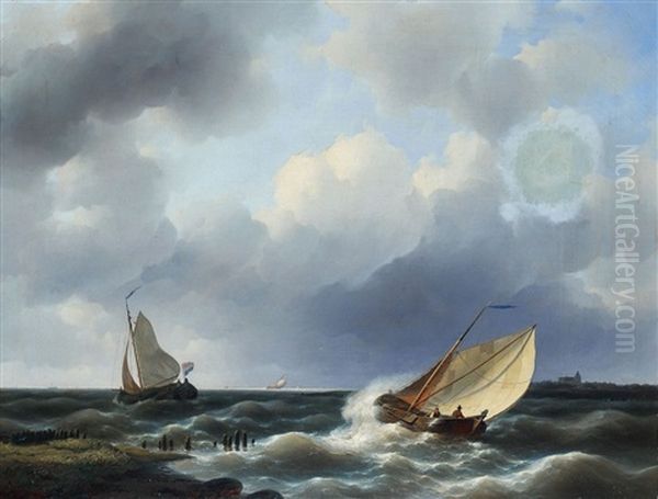 Fischerboote In Kustennahe Auf Bewegter See - view 1