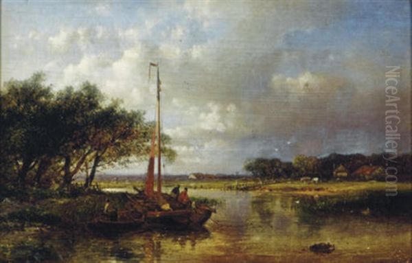 River Landscape With A Sailing Boat - view 1