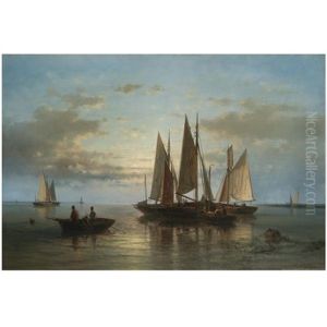 Boats Clustered By The Shore by Abraham Hulk the Elder
