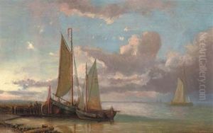 Moored Fishing Vessels At The End Of The Day by Abraham Hulk the Elder