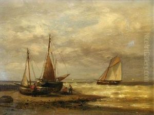 Sailing Ship On A Beach by Abraham Hulk the Elder