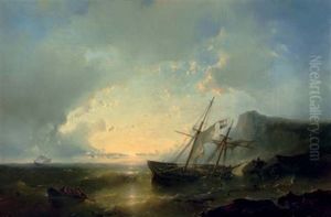 A Shipwreck At Sunset by Abraham Hulk the Elder