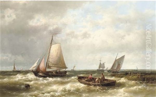 Ships On A Choppy Sea By An Estuary - view 1