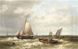 Ships On A Choppy Sea By An Estuary by Abraham Hulk the Elder