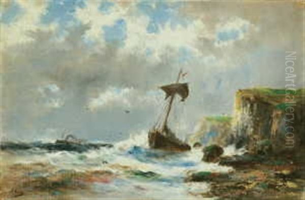 Sturm An Der Kuste Mit Gestrandetem Segelschiff - view 1
