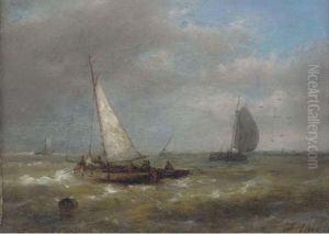 Fishing Vessels In Stormy Waters by Abraham Hulk the Elder