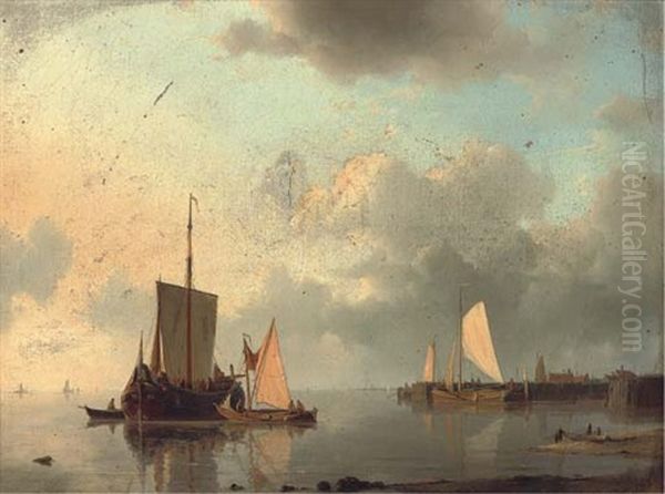 Barges On The Estuary In The Evening Light - view 1