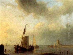 Barges Moored At Dusk (+ Barges In A Stiff Breeze; Pair) by Abraham Hulk the Elder