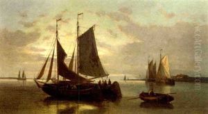 Barges On The Scheldt At Dusk by Abraham Hulk the Elder