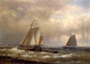 Barges In A Stiff Breeze (+ Barges Moored At Dusk; Pair) by Abraham Hulk the Elder