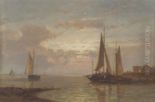 Shipping On A Calm At Sunset - view 1