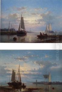 Fishing Boats On An Estuary by Abraham Hulk the Elder