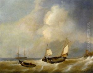Niederlandische Fischerboote Auf Bewegtem Kustenufer by Abraham Hulk the Elder