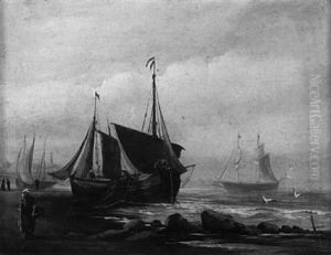 Hollandische Kuste Mit Fischerbooten Und Personenstaffage by Abraham Hulk the Elder