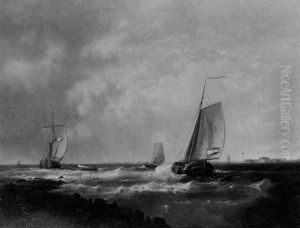 Fischerboote In Kustennahe Auf Bewegter See by Abraham Hulk the Elder