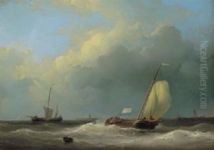 A Tjalk Lowering Sail On A Choppy Sea by Abraham Hulk the Elder
